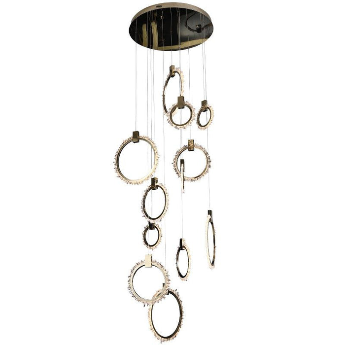 Primary Crystal Cluster 12 Rings Staircase Chandelier