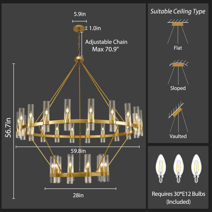 Wagon Wheel 2-Tier Chandelier 60‘’