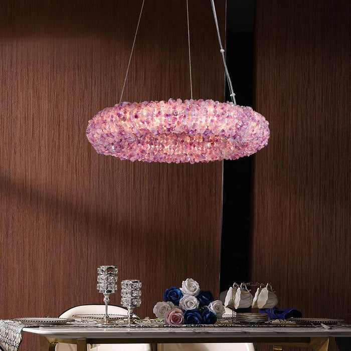 Purple Primary Crystal Cluster Round Chandelier