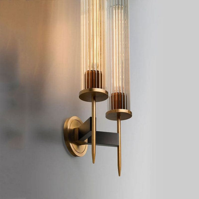 Double Crystal Shade Candlestick Wall Sconce, Brass