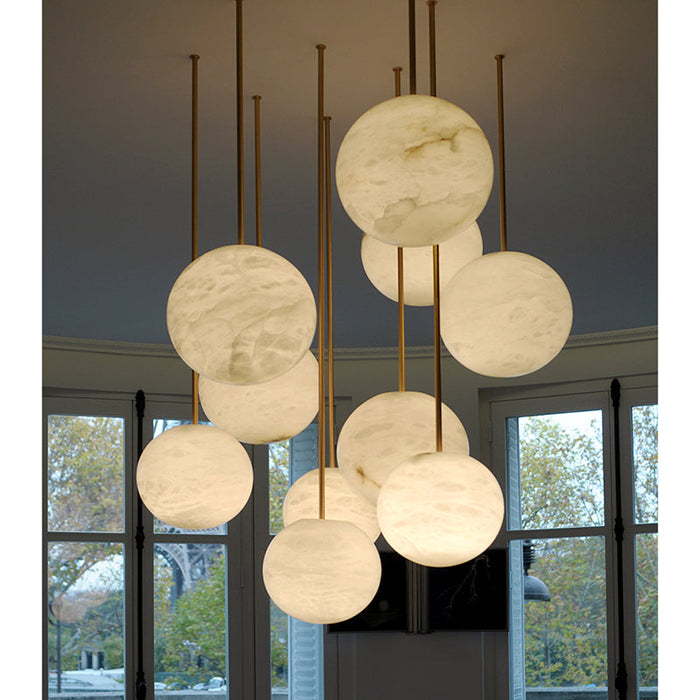 Nami Alabaster Sphere Staircase Chandelier,Multi Pendant Light