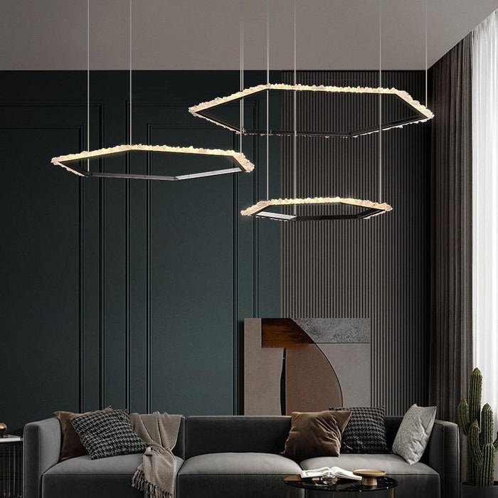 Primary Hexagon Rock Crystal Ring Chandelier