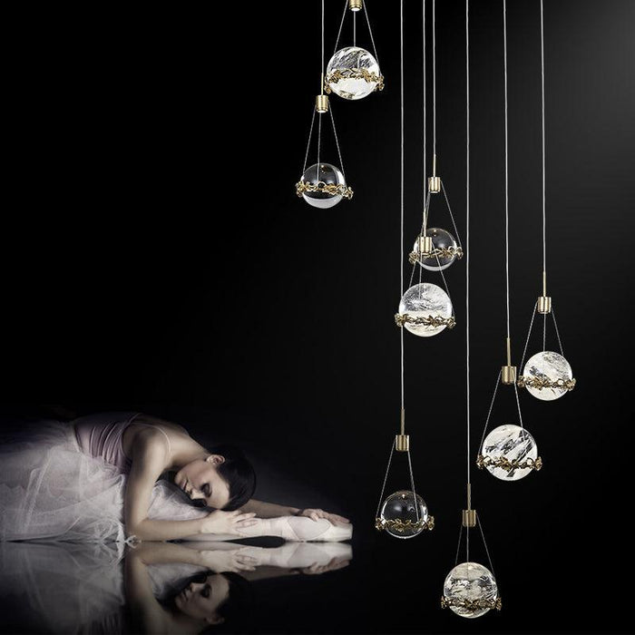 Primary Rock Crystal Ball Ceiling Mounted Staircase Chandelier