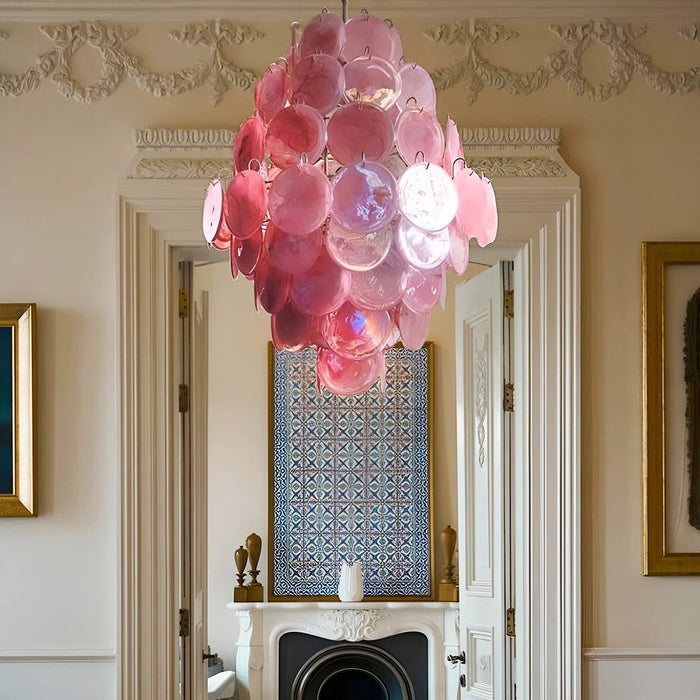 Pink Vintage Murano Glass Tiered Chandelier